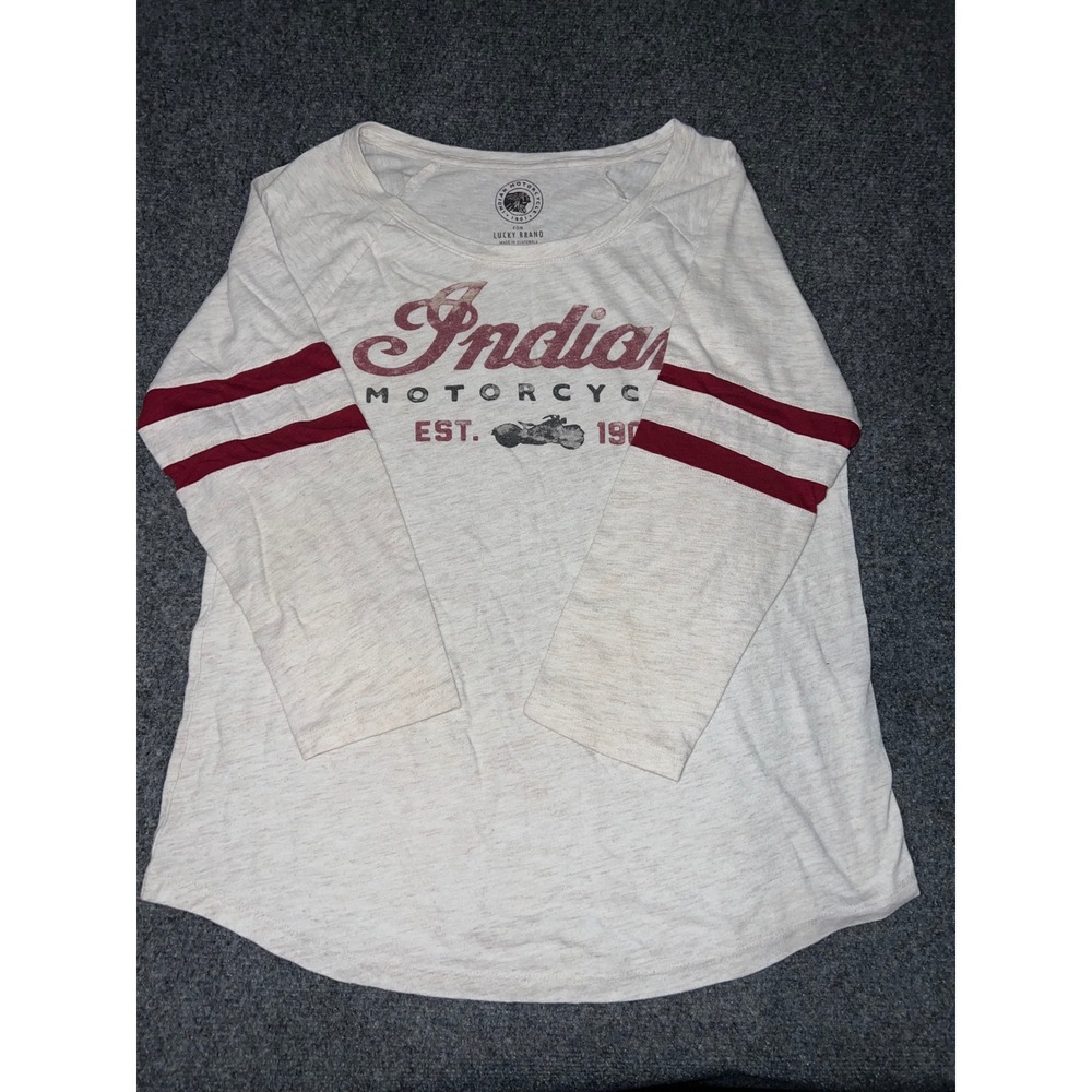 Lucky Brand Indian Motorcycle Graphic Tee Cream Burgundy Large